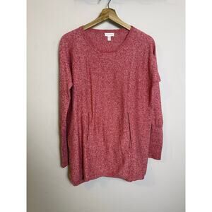 Garnet Hill Women's Organic-Cotton Pocket-Detail Sweater Red XS
